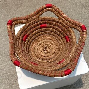 Handwoven Basket with Red Accents